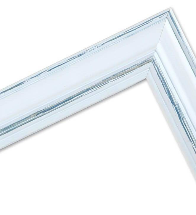 Ramka drewniana MAROTTA 2816, fotoramka na zdjęcia, plakaty lub obrazy - kolor biało-niebieski, przetarcia