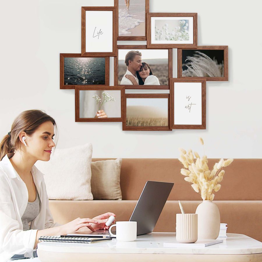 Multirama drewniana Brown 91, zestaw ramek 8 X 10x15 cm, 1 X 13x18 cm - brązowa