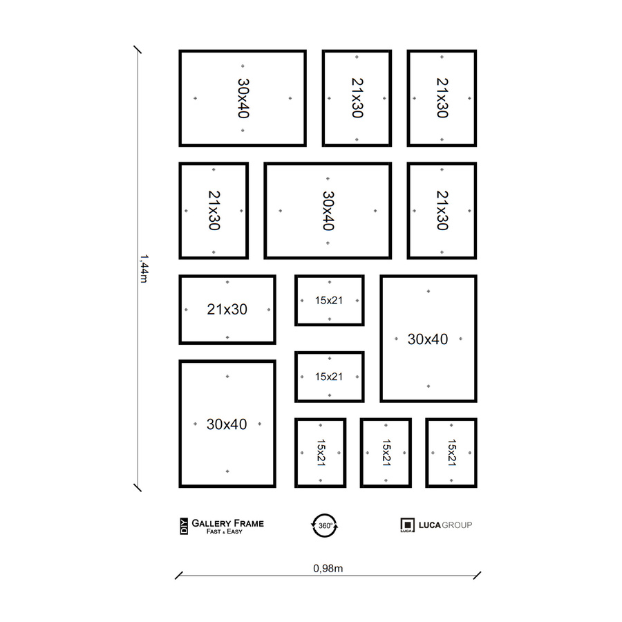 Galeria ścienna PINIA 1 GF0001. Zestaw białych ramek na ścianę