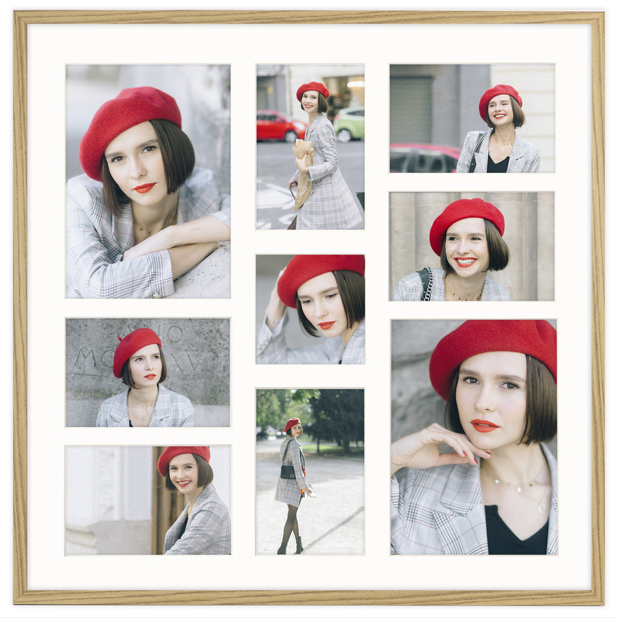 Foto galeria 50x50 cm na 9 zdjęć o wymiarach 10x15 cm 15x21 cm 10x10 cm kolor dębowy