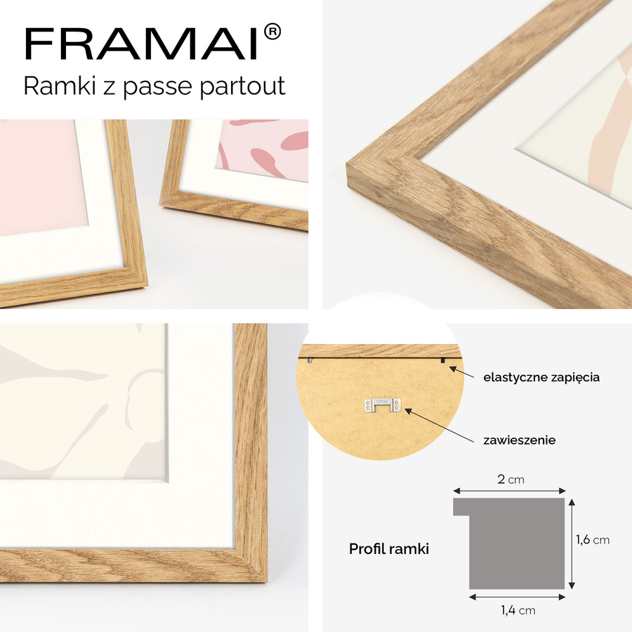 Naturalna ramka z passe partout na zdjęcia w rozmiarze 60x80 cm z passe partout 40x60 cm