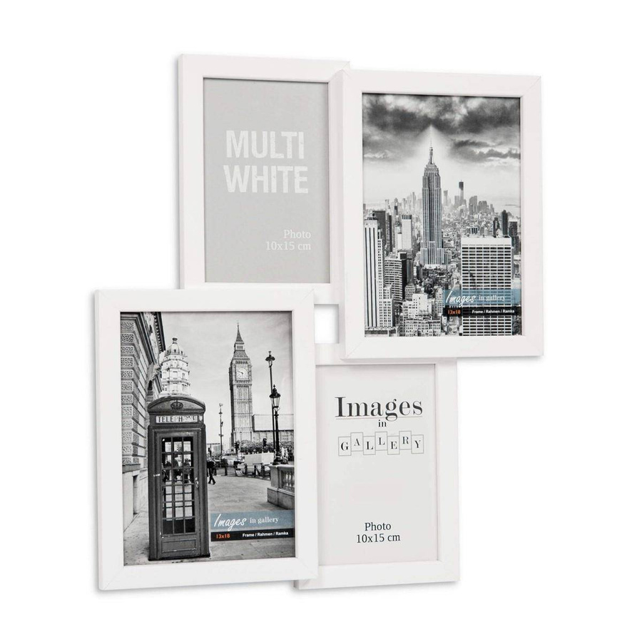 Multirama drewniana White 42, zestaw ramek 2 X 10x15 cm, 2 X 13x18 cm - biała