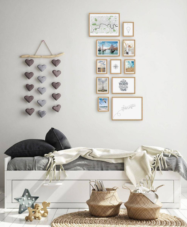 Galeria ścienna PINIA 00 GF0005. Zestaw dębowych ramek na ścianę