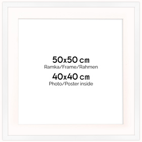 Biała ramka z passe partout na zdjęcia w rozmiarze 50x50 cm z okienkiem passe partout 40x40 cm