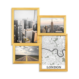 Multirama drewniana Natural 44, zestaw ramek 2 X 10x15 cm, 2 X 15x21 cm - naturalna