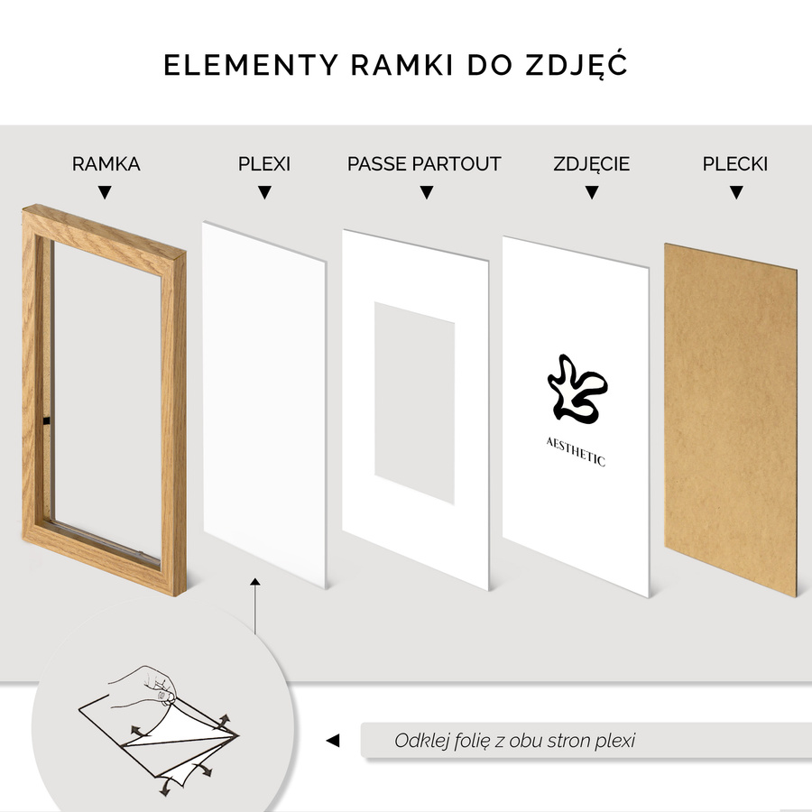 Naturalna ramka z passe partout na zdjęcia w rozmiarze 50x50 cm z passe partout 40x40 cm
