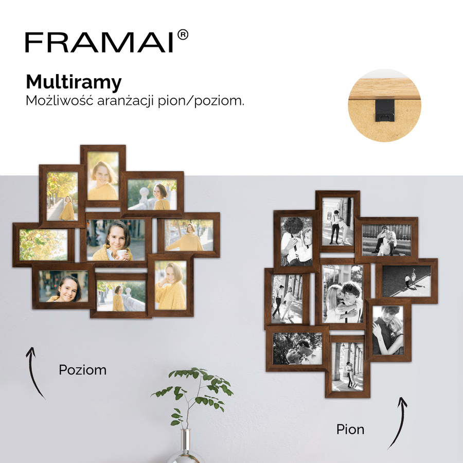 Multirama w brązowym kolorze MULTI HEN 4 na 9 zdjęć ramka na zdjęcia