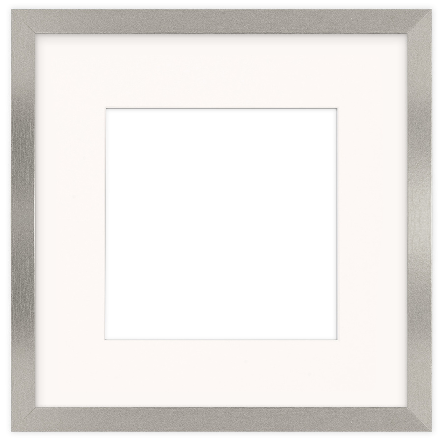 Srebrna ramka z passe partout na zdjęcia w rozmiarze 30x30 cm z okienkiem passe partout 20x20 cm