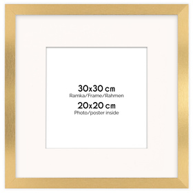 Złota ramka z passe partout na zdjęcia w rozmiarze 30x30 cm z okienkiem passe partout 20x20 cm