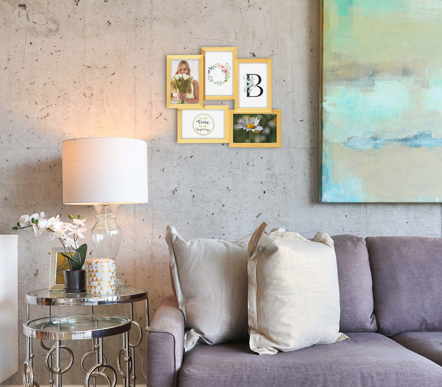 Multirama drewniana Natural 52, zestaw ramek 5 X 10x15 cm - naturalna