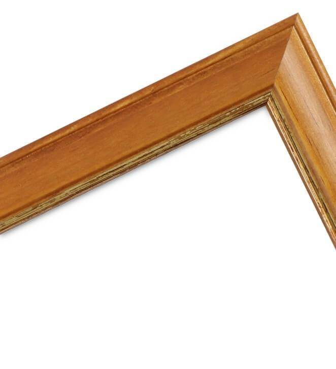 Ramka drewniana CUTRO 2023, szlachetna fotoramka na zdjęcia, plakaty lub obrazy - kolor jasny brąz, złoty pasek