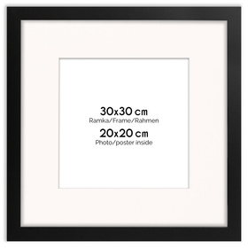 Czarna ramka z passe partout na zdjęcia w rozmiarze 30x30 cm z okienkiem passe partout 20x20 cm