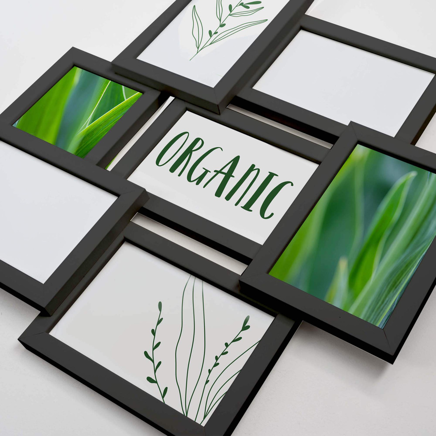 Multirama drewniana Black 72, zestaw ramek 1 X 10x10 cm, 6 X 10x15 cm - czarna