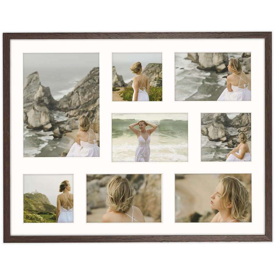 Foto galeria 40x50 cm na 8 zdjęć o wymiarach 10x10 cm 10x15 cm 15x21 cm brązowa