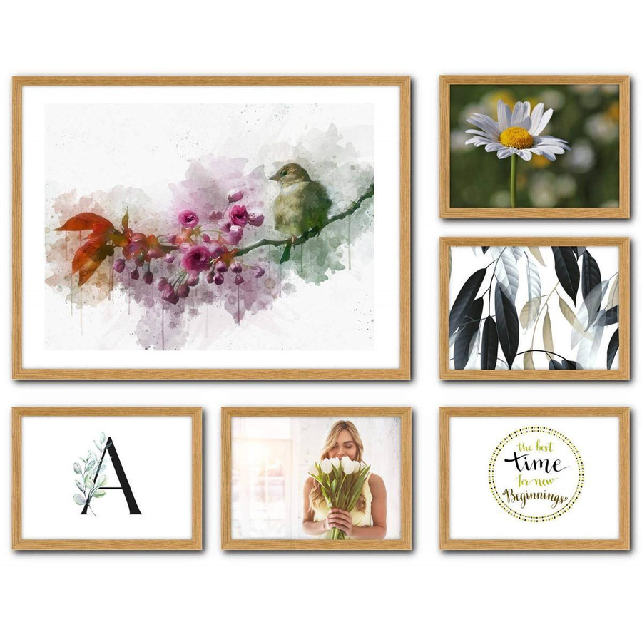 Galeria ścienna PINIA 00 GF0002. Zestaw dębowych ramek na ścianę