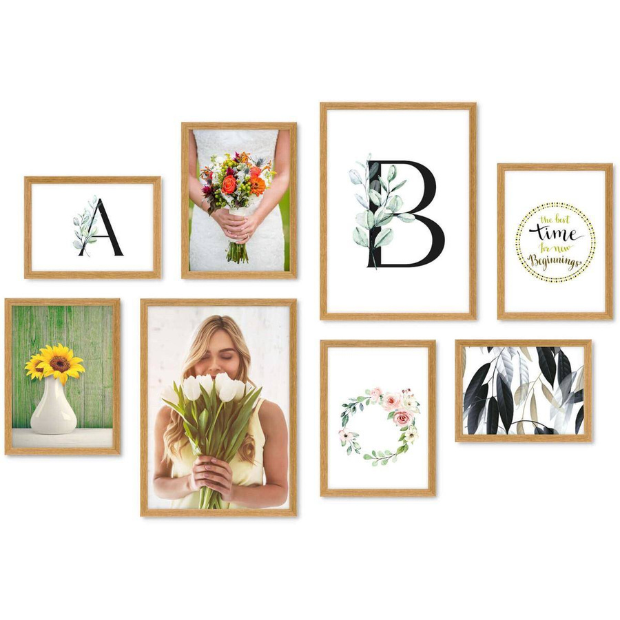 Galeria ścienna PINIA 00 GF0007. Zestaw dębowych ramek na ścianę