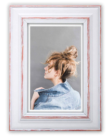 Ramka drewniana MAROTTA 2814, fotoramka na zdjęcia, plakaty lub obrazy - kolor biało-czerwonym, przetarcia