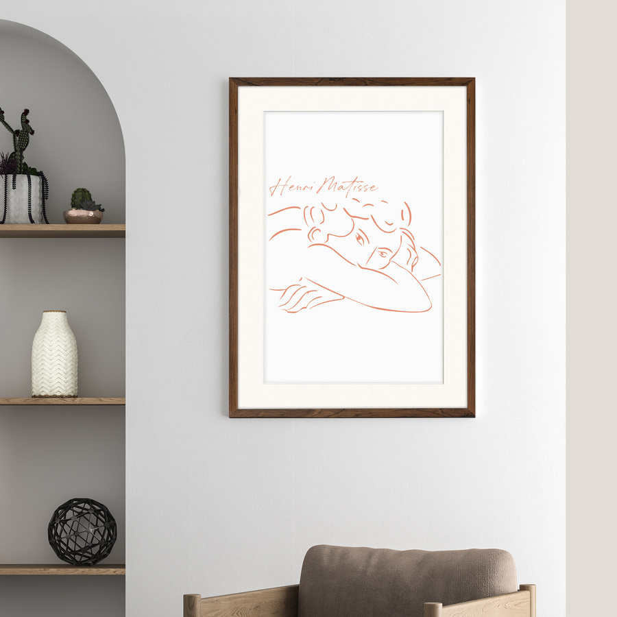 Brązowa ramka z passe partout na zdjęcia w rozmiarze 50x70 cm z okienkiem passe partout 40x60 cm