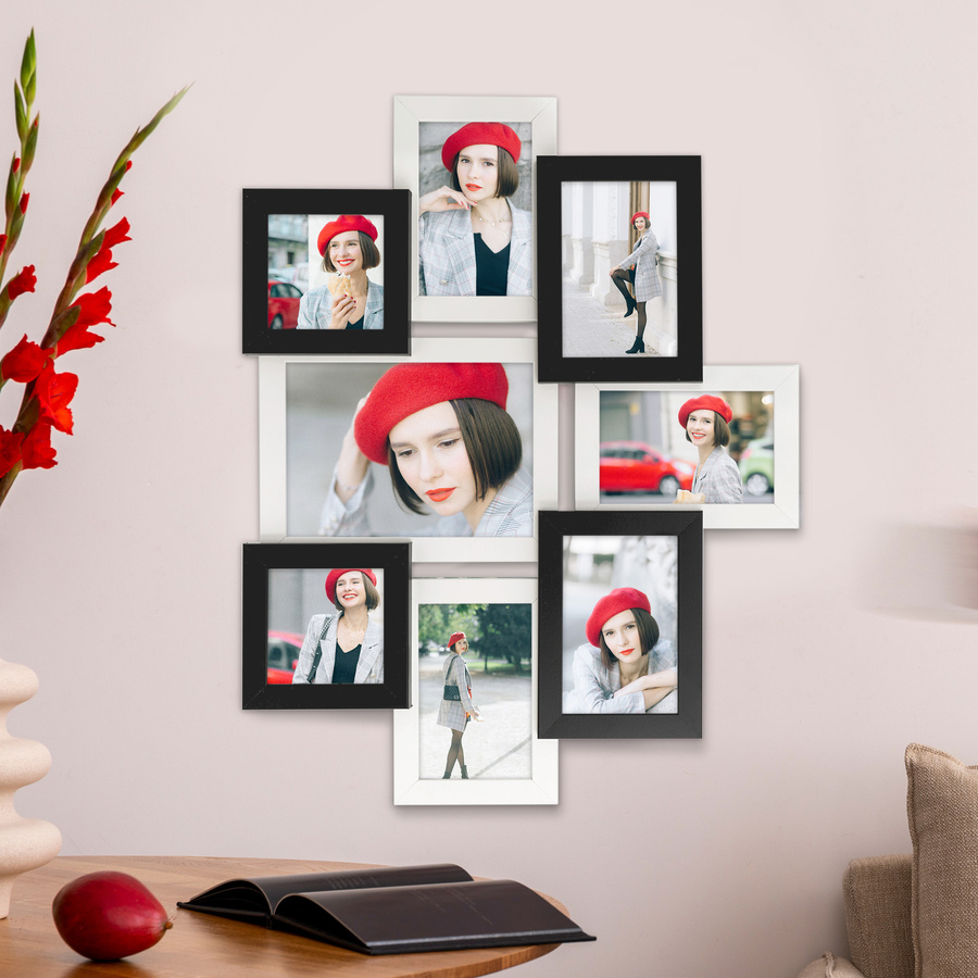 Multirama w czarno-białym kolorze MULTI HEN 1-2 na 8 zdjęć ramka na zdjęcia