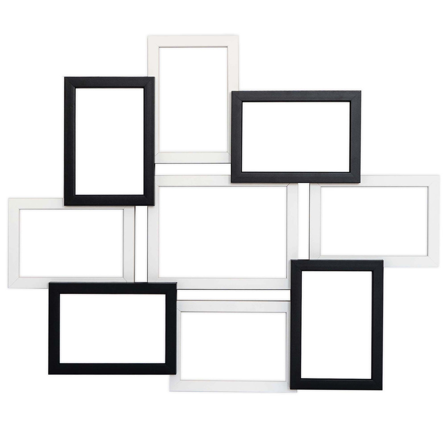 Multirama drewniana Black & White 91, zestaw ramek 8 X 10x15 cm, 1 X 13x18 cm - czarno-biała