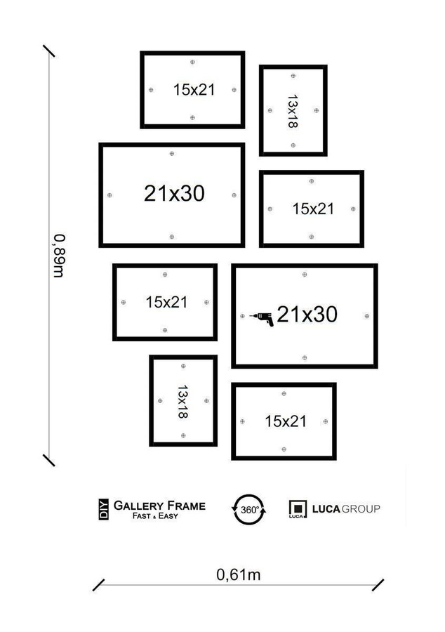 Galeria ścienna PINIA 05 GF0007. Zestaw szarych ramek na ścianę