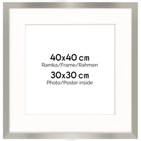 Srebrna ramka z passe partout na zdjęcia w rozmiarze 40x40 cm z okienkiem passe partout 30x30 cm