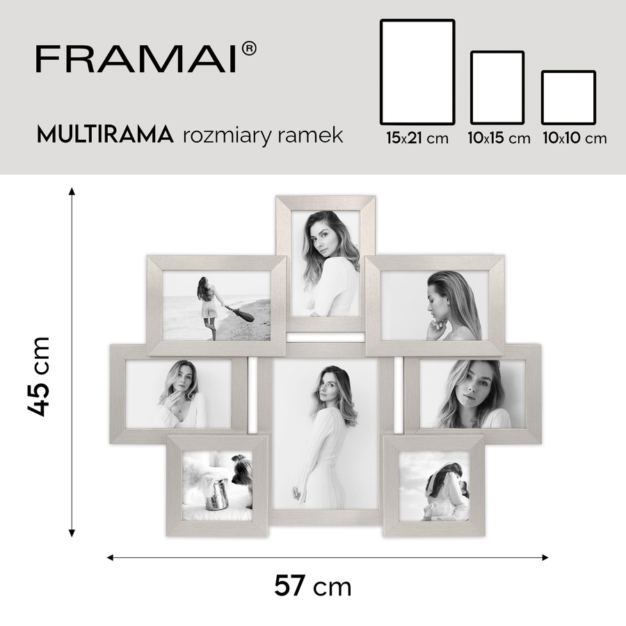 Multirama w srebrnym kolorze MULTI HEN S na 8 zdjęć ramka na zdjęcia