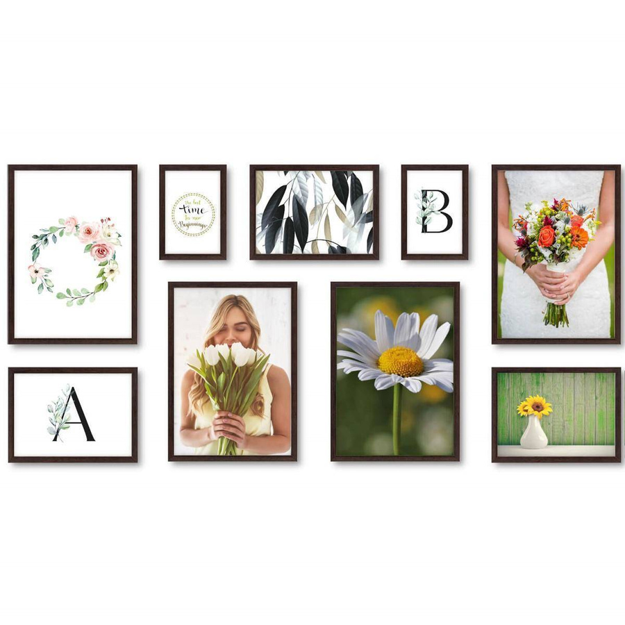 Galeria ścienna PINIA 4 GF0004. Zestaw brązowych ramek na ścianę