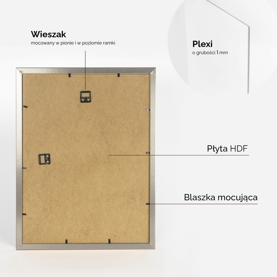 Srebrna ramka z passe partout na zdjęcia w rozmiarze 30x40 cm z okienkiem passe partout 21x30 cm