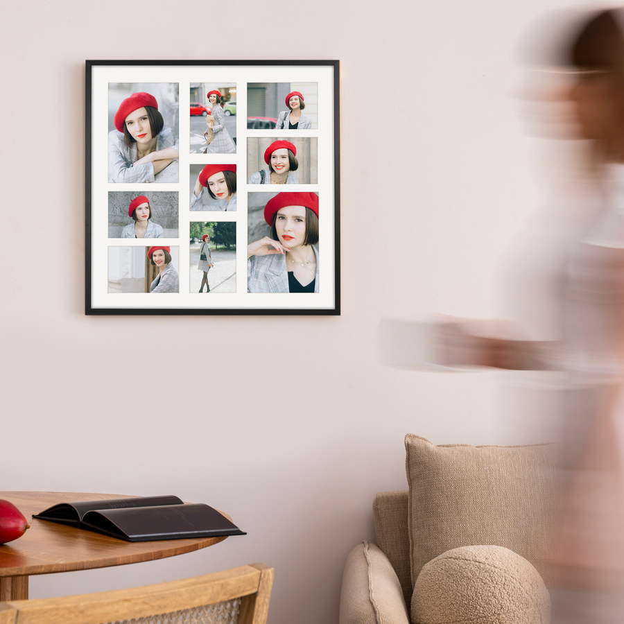 Foto galeria 50x50 cm na 9 zdjęć o wymiarach 10x15 cm 15x21 cm 10x10 cm kolor czarny