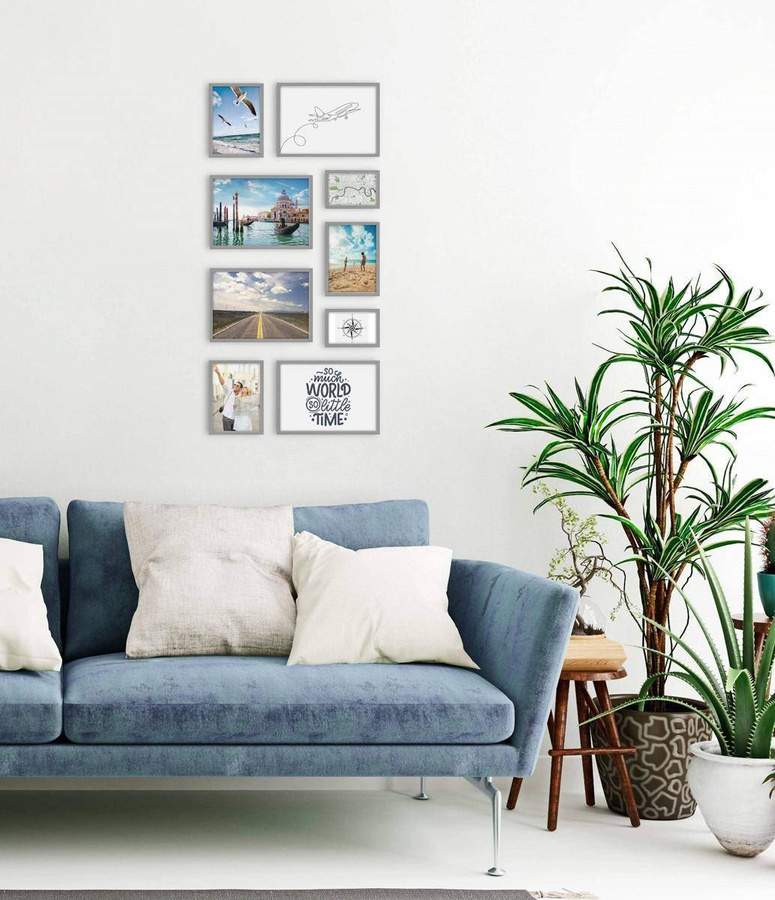 Galeria ścienna PINIA 05 GF0004. Zestaw szarych ramek na ścianę