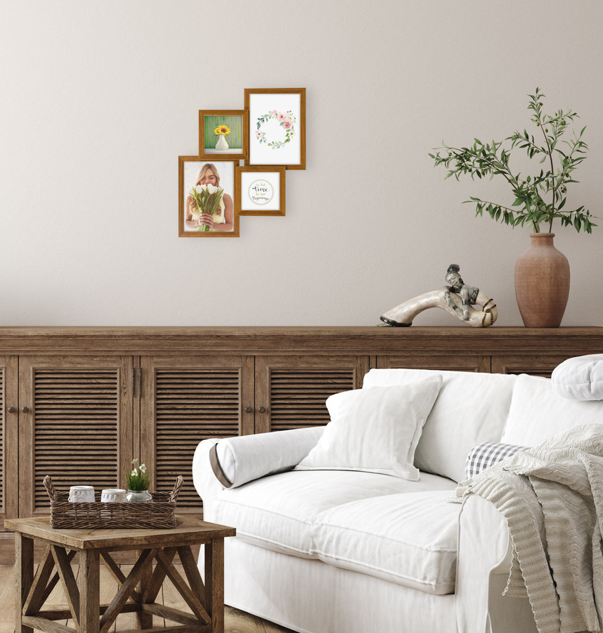 Multirama drewniana Brown 43, zestaw ramek 2 X 10x10 cm, 2 X 13x18 cm - brązowa