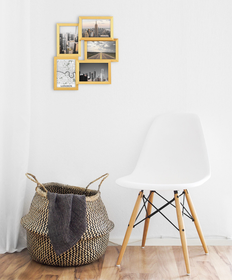 Multirama drewniana Natural 52, zestaw ramek 5 X 10x15 cm - naturalna