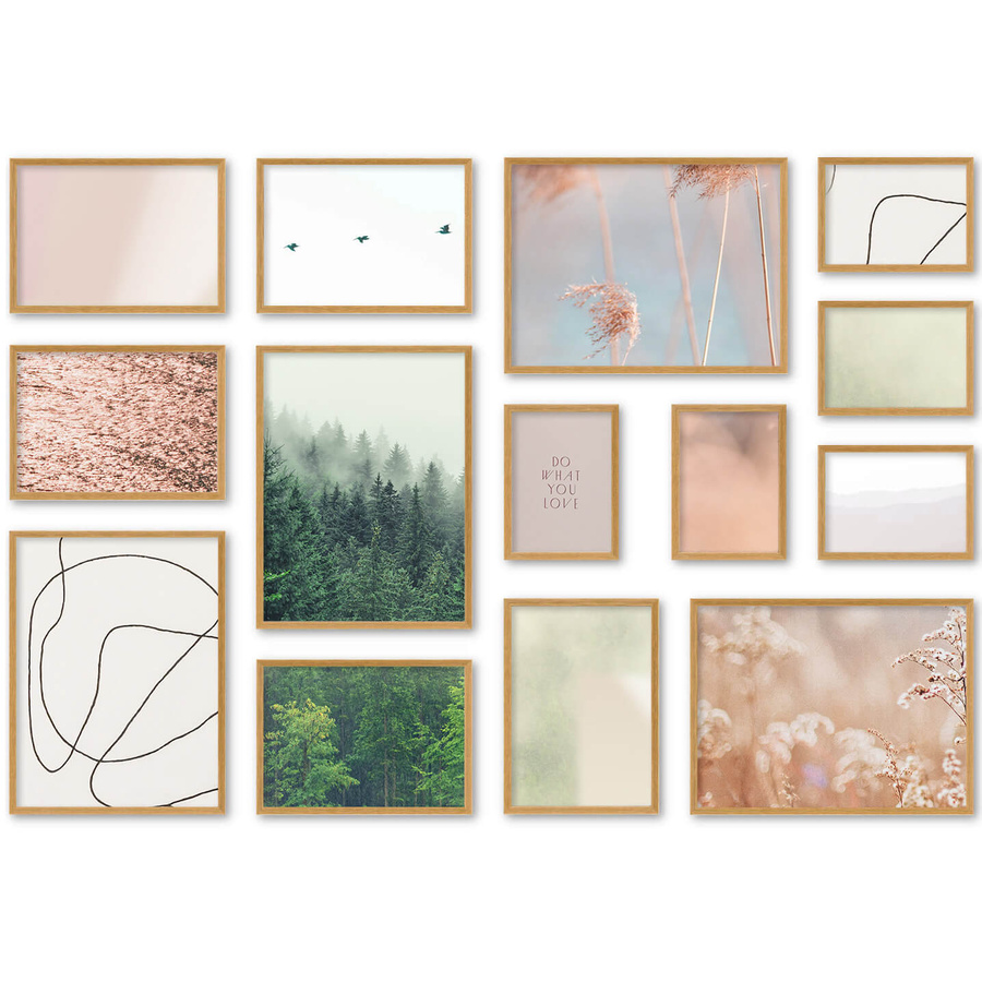 Galeria ścienna PINIA 00 GF0001. Zestaw dębowych ramek na ścianę