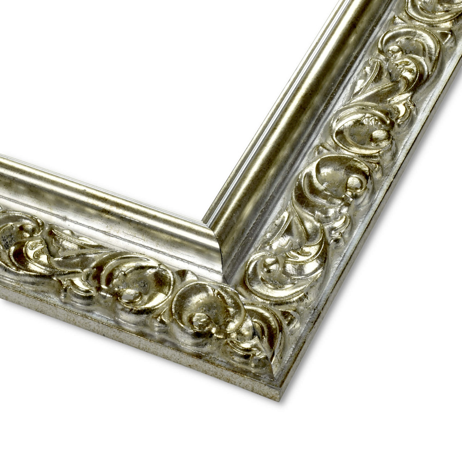 Rama do obrazów, zdjęć oraz luster na wymiar LUCA #2556. Szlachetna z ornamentem, drewniana oprawa - kolor ciepłe srebro