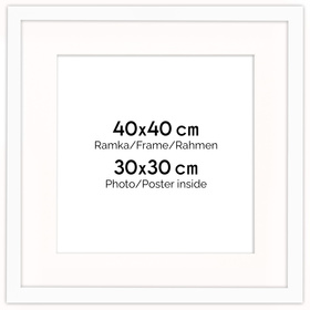 Biała ramka z passe partout na zdjęcia w rozmiarze 40X40 cm z okienkiem passe partout 30x30 cm