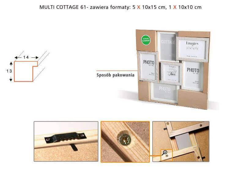 Multirama drewniana Cottage 61, zestaw ramek 1 X 10x10 cm, 5 X 10x15 cm - rustykalna