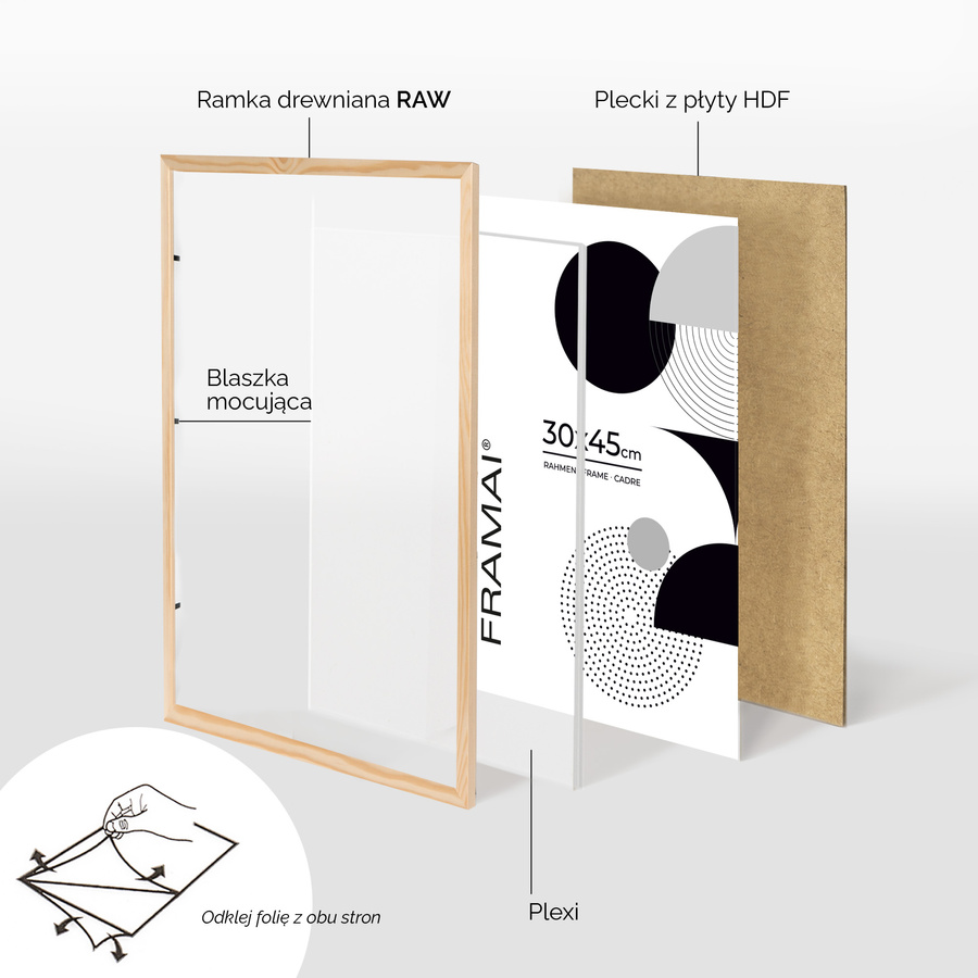 Ramka z drewna surowego na zdjęcia RAW 30x45 cm