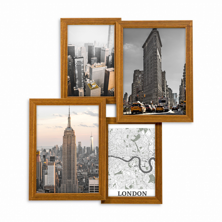 Multirama drewniana Brown 42, zestaw ramek 2 X 10x15 cm, 2 X 13x18 cm - brązowa