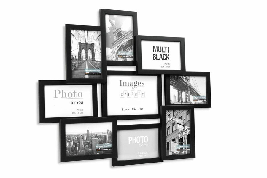 Multirama drewniana Black 91, zestaw ramek 8 X 10x15 cm, 1 X 13x18 cm - czarna