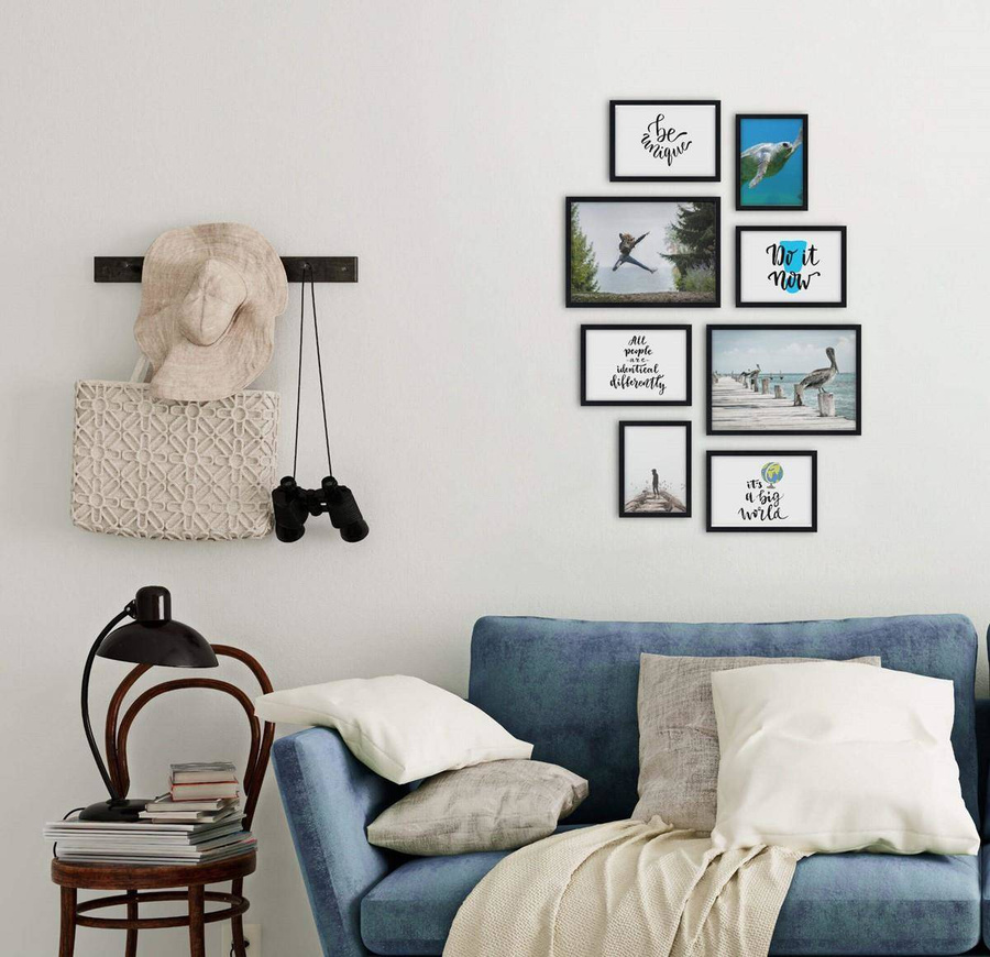 Galeria ścienna PINIA 2 GF0007. Zestaw czarnych ramek na ścianę