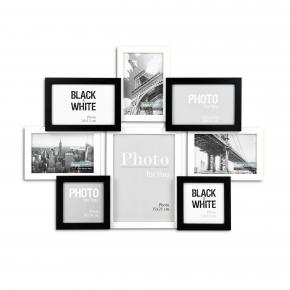 Multirama drewniana Black & White 81, zestaw ramek 2 X 10x10 cm, 5 X 10x15 cm, 1 X 15x21 cm - czarno-biała