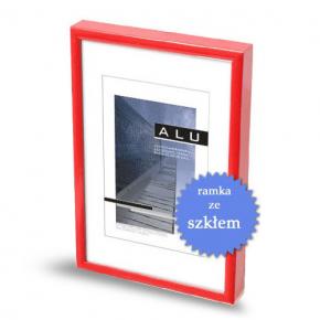 Ramka aluminiowa ze szkłem ALUC 5, fotoramka na zdjęcia, plakaty lub rysunki - kolor czerwony