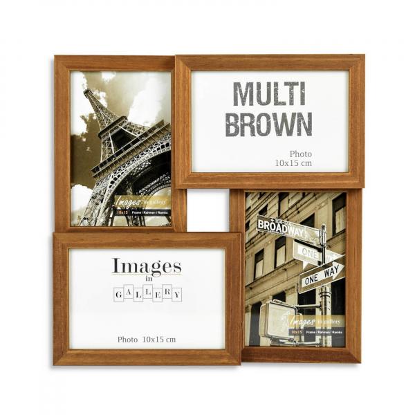 Multirama drewniana Brown 41, zestaw ramek 4 X 10x15 cm - brązowa
