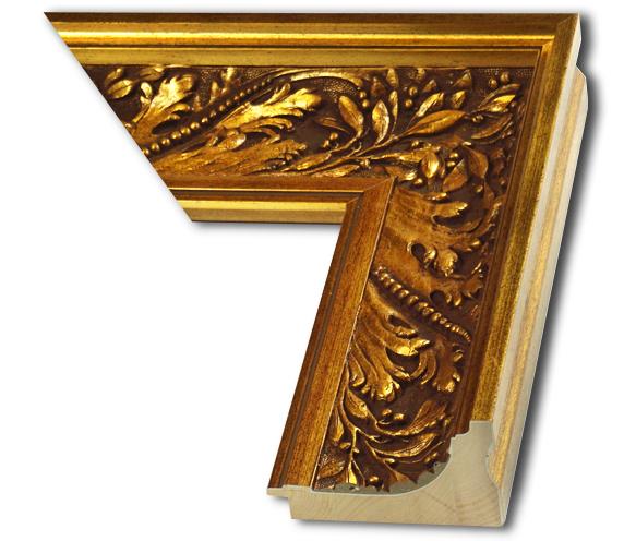 Rama do obrazów, zdjęć oraz luster na wymiar LUCA #397. Ozdobna ornamentowana, drewniana oprawa - holkiel, kolor złoty