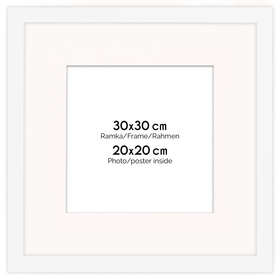 Biała ramka z passe partout na zdjęcia w rozmiarze 30x30 cm z okienkiem passe partout 20x20 cm