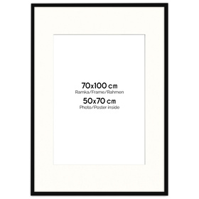 Czarna ramka z passe partout na zdjęcia w rozmiarze 70x100 cm z okienkiem passe partout 50x70 cm