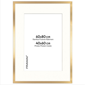 Ramka 60×80 cm w złotym kolorze z passe-partout przeznaczonym na zdjęcia 40×60 cm.